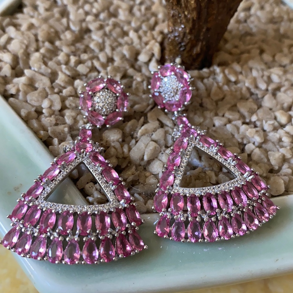 Vintage 925 pink turmaline & sapphire earring